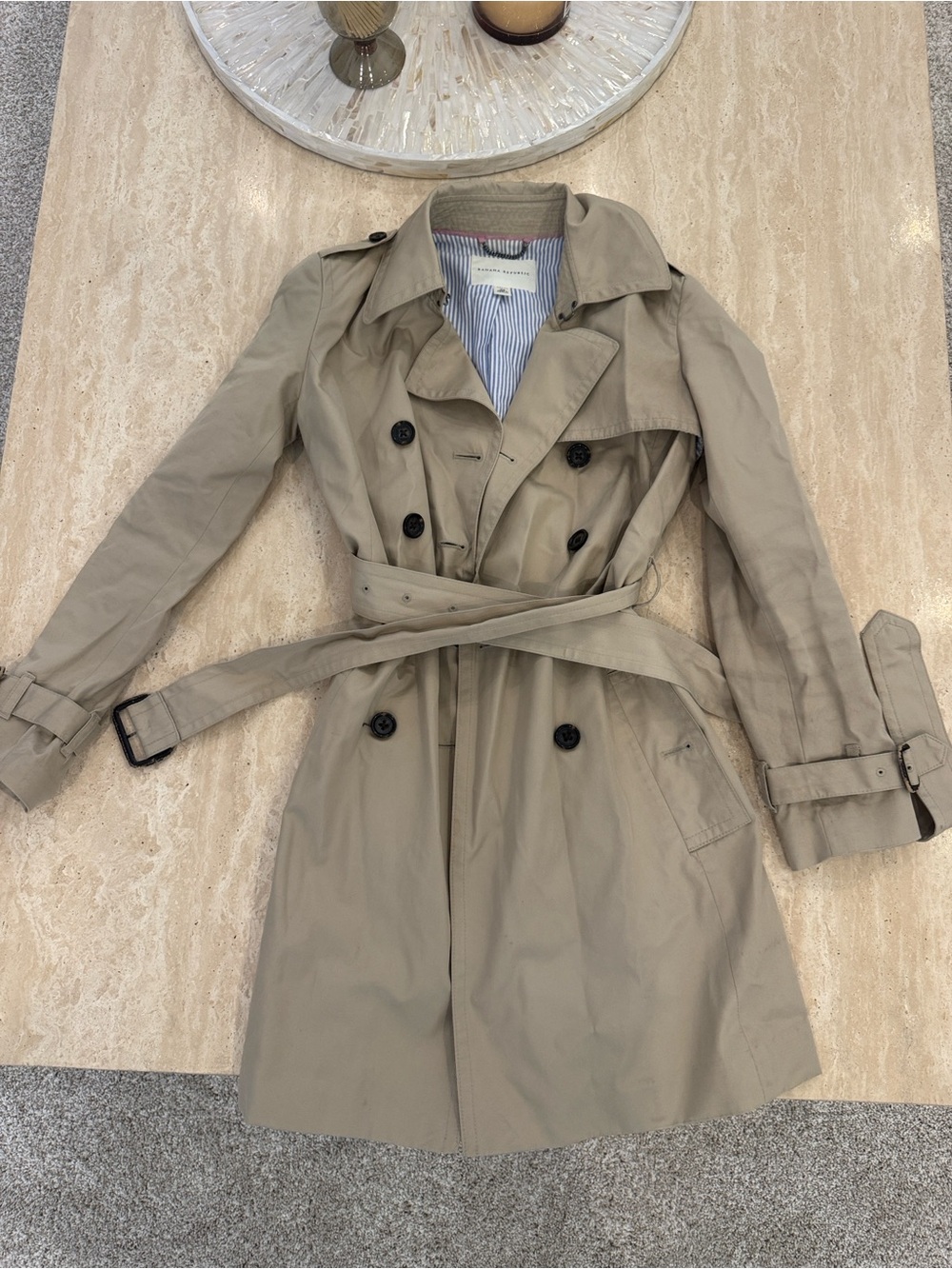 Banana Republic Khaki Double-Breasted Trench with Tie Belt - Picture 2 of 6